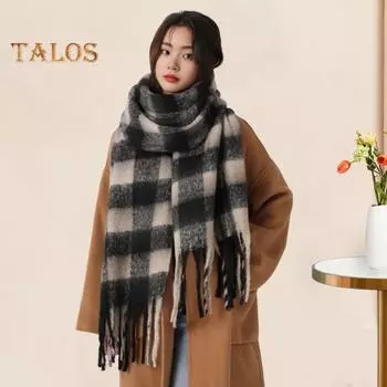 Женский клетчатый шарф, объемный, большой, зимний, шаль с кисточками, в стиле ретро, литературный, теплый, широкий шарф для женщин, подарки розовый