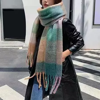 Женский клетчатый шарф, теплый утепленный трендовый шарф, шаль, накидка One Size