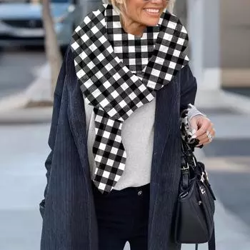 Женский клетчатый шарф, теплый утолщенный трендовый шарф, шаль, накидка One Size чёрный