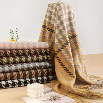 Женский клетчатый шарф в полоску Ji Plaid Sense Tassel Simple Warmth 65*180cm