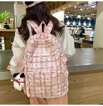 Женский клетчатый школьный рюкзак большой емкости, рюкзак для старшеклассников розовый