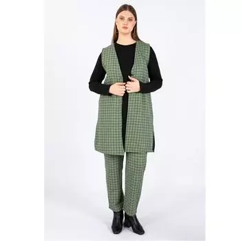 Женский клетчатый жилет большого размера, комплект из 3 шт., зеленый