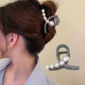 Женский коготь для волос, зажим для волос из искусственного жемчуга, декор с крестом, сильный коготь, контрастный цвет, противоскользящий инструмент для укладки волос с перекрестными зубцами чёрный