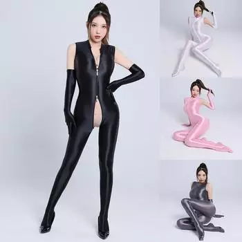 Женский комбинезон Babydoll, блестящий цельный с горячим маслом