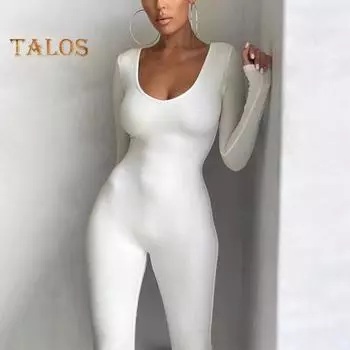 Женский комбинезон бесшовный с круглым вырезом, приподнятый по ягодицам, облегающий, однотонный, компрессионный, однотонный, с длинными рукавами, эластичный, длинный, комбинезон для йоги, нижняя одежда L белый