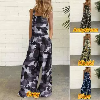 Женский комбинезон без рукавов, повседневный комбинезон с принтом, летние широкие брюки-комбинезон XL армия зеленый