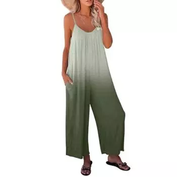 Женский комбинезон без рукавов с градиентным принтом и карманами, повседневный комбинезон с широкими штанинами и подтяжками 2XL зелёный