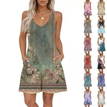 Женский комбинезон без рукавов с принтом и V-образным вырезом, повседневный комбинезон с шортами на весну и лето L