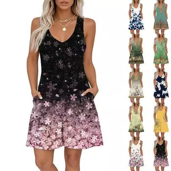 Женский комбинезон без рукавов с принтом и V-образным вырезом, повседневный комбинезон с шортами на весну и лето XL