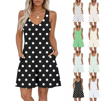 Женский комбинезон без рукавов с принтом и V-образным вырезом, повседневный комбинезон с шортами на весну и лето L чёрный