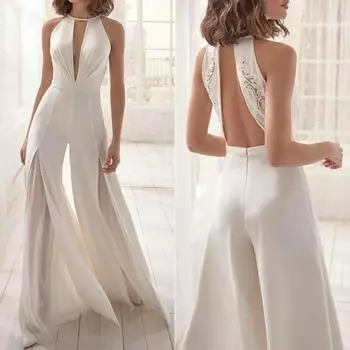 Женский комбинезон без рукавов с вырезом и глубоким вырезом S белый