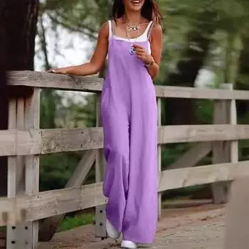 Женский комбинезон без воротника, на тонких бретельках, без спинки, без рукавов, свободный, широкий, полная длина, комбинезон, повседневная одежда M армия зеленый