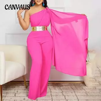 Женский комбинезон больших размеров, весенне-летний модный темпераментный плиссированный комбинезон с косым воротником и высокой талией S розы красного