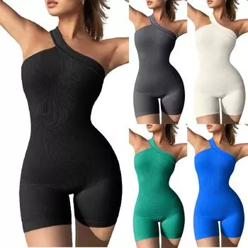 Женский комбинезон для йоги, ребристый комбинезон на бретельках, комбинезон на одно плечо без рукавов, цельный комбинезон для фитнеса XL белый