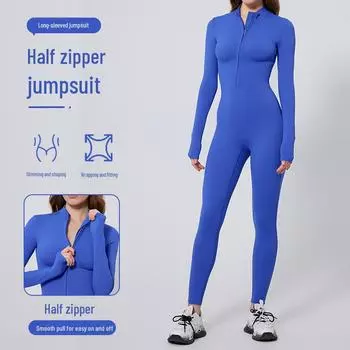 Женский комбинезон для йоги с длинными рукавами и застежкой-молнией — высокая интенсивность, сексуальный крой S