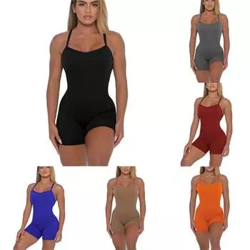 Женский комбинезон для йоги с открытой спиной без рукавов для спортзала Bodycon Спортивная одежда Костюм для йоги S чёрный