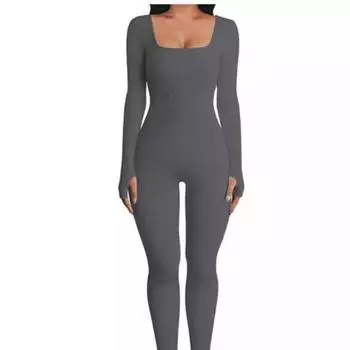 Женский комбинезон для йоги, спортивные брюки в рубчик с длинными рукавами, спортивный комбинезон S белый