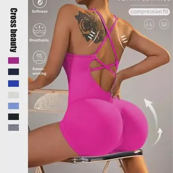 Женский комбинезон для йоги телесного цвета для интенсивных танцев и фитнеса M