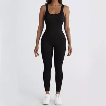 Женский комбинезон для йоги в рубчик, цельные майки, комбинезоны без рукавов, комбинезоны для тренировок, боди S синий