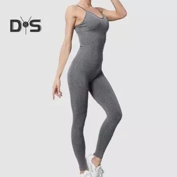 Женский комбинезон для йоги, высокая эластичность, регулируемый ремень для спагетти, U-образный вырез, открытая спина, без рукавов, однотонный, обтягивающий, пот, женский комбинезон S синий