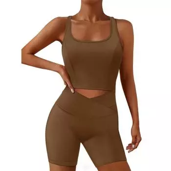 Женский комбинезон для тренировок, комбинезон для бега, короткие спортивные комбинезоны, повседневная летняя одежда, одежда для тренажерного зала и йоги M коричневый