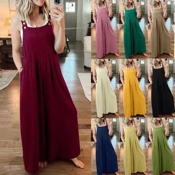 Женский комбинезон из хлопка и льна, свободные повседневные брюки с широкими штанинами, комбинезон, уличный стиль XXXL