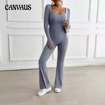 Женский комбинезон из микрофибры с длинными рукавами и U-образным вырезом на осень и зиму S синий/серый