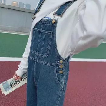 Женский комбинезон из синей джинсовой ткани в стиле ретро - осень 2023 г., маленький размер, свободный, широкий, длиной до пола 4XL джинсовый/синий