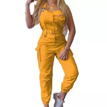 Женский комбинезон-карго большого размера с завязками на щиколотке, женский комбинезон без рукавов с высокой талией и карманами для работы 4XL чёрный