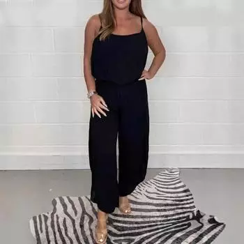 Женский комбинезон-комбинезон с широкими штанинами, без спинки, без рукавов, без воротника, с эластичной талией, повседневный свободный наряд для весны и лета M синий