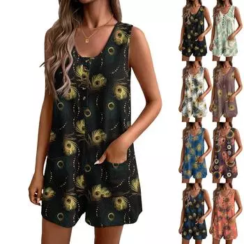 Женский комбинезон летние шорты свободные с карманами повседневная пляжная одежда для отдыха L чёрный