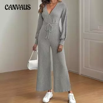 Женский комбинезон Milled с V-образным вырезом, завязкой, рукавом «летучая мышь», длинным рукавом, однотонный, широкий комбинезон S серый