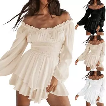 Женский комбинезон, модное женское повседневное свободное платье с плиссированной шеей и длинными рукавами L бежевый