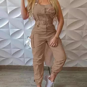 Женский комбинезон, модный устойчивый к усадке однотонный женский комбинезон, комбинезон-карго с завязками на щиколотке, комбинезон для школы L серый