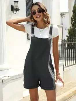 Женский комбинезон на бретельках без рукавов с карманами — удобный и повседневный вариант короткой длины S чёрный