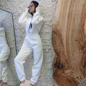 Женский комбинезон на молнии с длинными рукавами, однотонный, с капюшоном, толстый, теплый, спортивный зимний комбинезон с полосами по щиколотку L синий