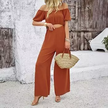 Женский комбинезон на одно плечо в стиле «отпуск и повседневный», весна-лето S коричневый/жёлтый