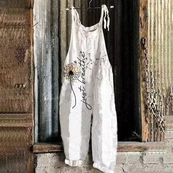 Женский комбинезон на шнуровке, свободный ретро-комбинезон с цветочным принтом, глубокая промежность, глубокая подмышка и открытая спина, повседневная одежда на подтяжках 2XL белый