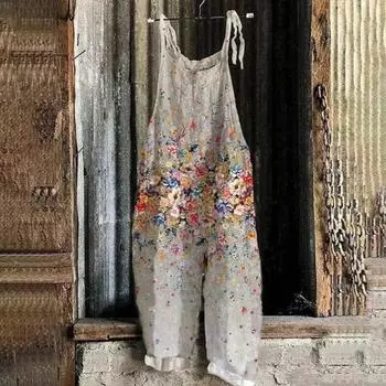 Женский комбинезон на шнуровке, свободный ретро-комбинезон с цветочным принтом, глубокая промежность, глубокая подмышка, открытая спина, повседневная одежда, повседневный комбинезон на подтяжках 2XL