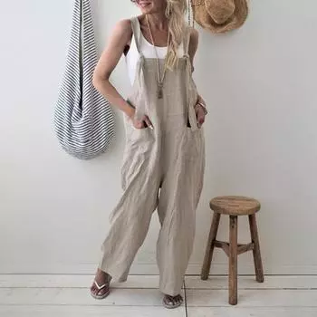 Женский комбинезон, однотонный молодой стиль, энергичный износостойкий комбинезон с карманами на спине, свободный женский комбинезон с широкими штанинами, повседневная одежда S розовый
