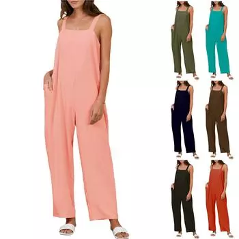 Женский комбинезон, однотонный повседневный свободный комбинезон с регулируемым плечевым ремнем L