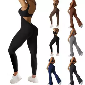 Женский комбинезон, однотонный сексуальный облегающий эластичный спортивный комбинезон без рукавов с открытой спиной XL чёрный