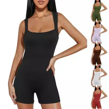 Женский комбинезон, однотонный сексуальный обтягивающий эластичный спортивный комбинезон без рукавов, шорты L
