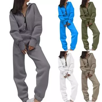 Женский комбинезон, повседневный, модный, однотонный, с длинными рукавами, комбинезон на молнии с капюшоном L армия зеленый