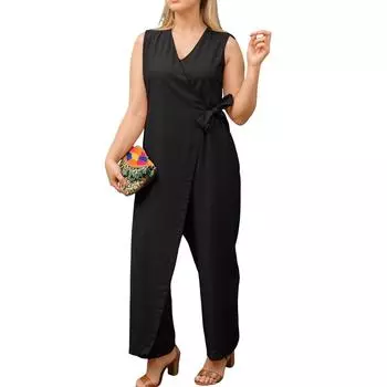 Женский комбинезон, повседневный, однотонный, без рукавов, с V-образным вырезом, на молнии, на бретелях XS синий