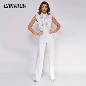 Женский комбинезон прямого кроя без рукавов с высокой талией и кружевом S красный