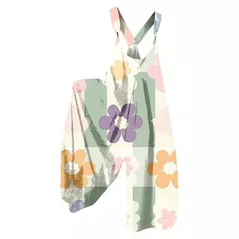 Женский комбинезон с цветочным принтом, повседневный свободный комбинезон из хлопка и льна S