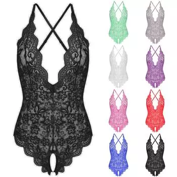 Женский комбинезон с глубоким V-образным вырезом на спине, сексуальный кружевной комбинезон L