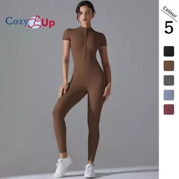Женский комбинезон с короткими рукавами Cozy Up, комбинезон на молнии, для занятий йогой, облегающий комбинезон, компрессионный комбинезон для живота и брюки S