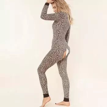 Женский комбинезон с леопардовым принтом на пуговицах спереди, функциональный комбинезон с клапаном для взрослых M